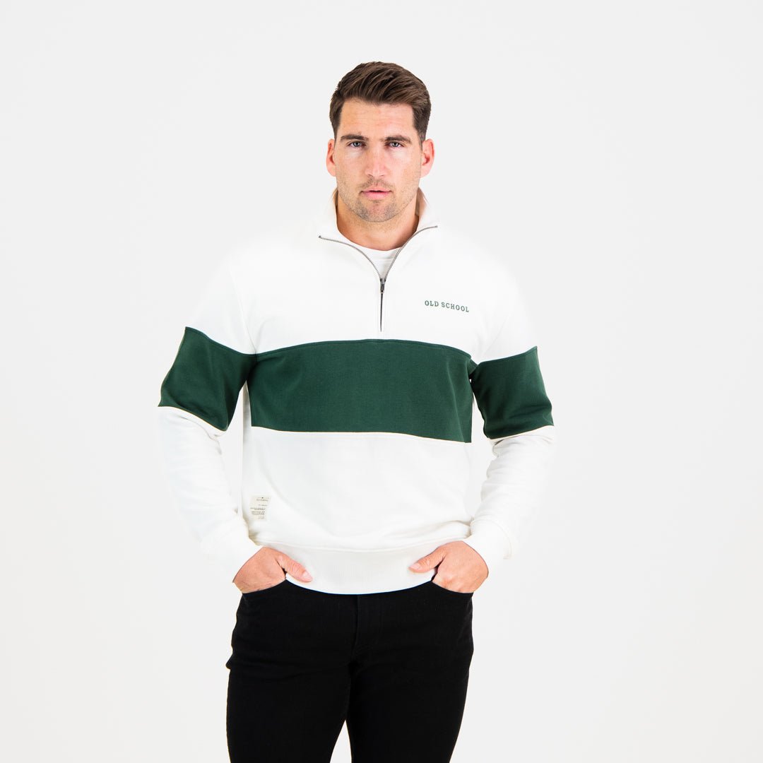 Old School Heavyweight Terry Cotton Quarter Zip Sweatshirt - Cozy Green Comfort