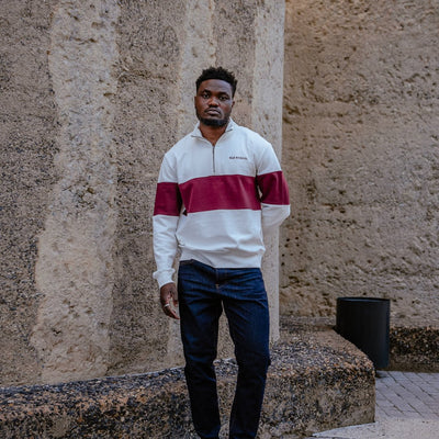 Cozy Maroon Quarter Zip Sweater: Soft Terry Cotton, Classic Style, All Sizes