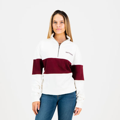 Cozy Maroon Quarter Zip Sweater: Soft Terry Cotton, Classic Style, All Sizes