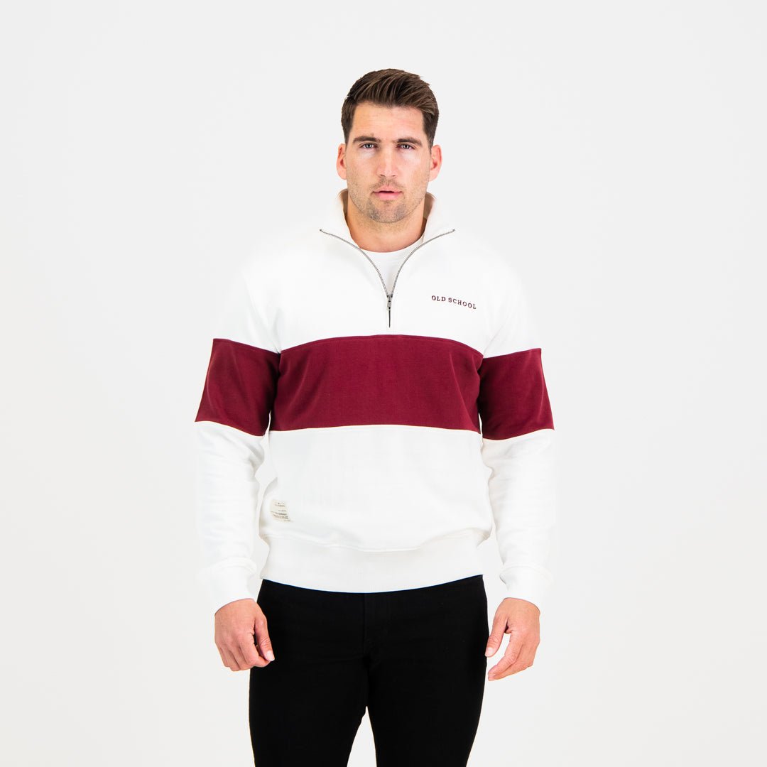 Cozy Maroon Quarter Zip Sweater: Soft Terry Cotton, Classic Style, All Sizes