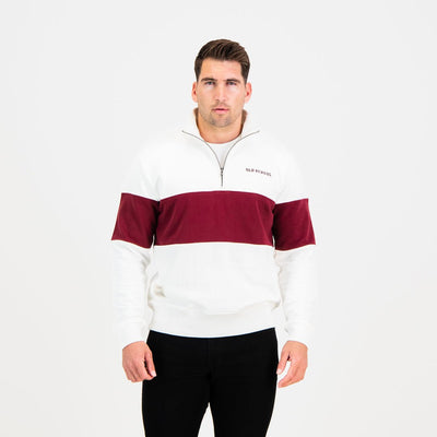 Cozy Maroon Quarter Zip Sweater: Soft Terry Cotton, Classic Style, All Sizes