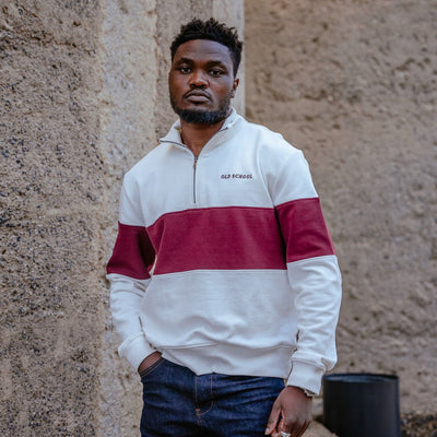 Cozy Maroon Quarter Zip Sweater: Soft Terry Cotton, Classic Style, All Sizes