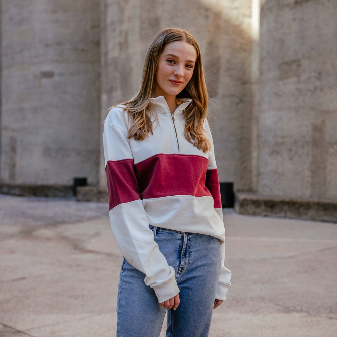 Cozy Maroon Quarter Zip Sweater: Soft Terry Cotton, Classic Style, All Sizes