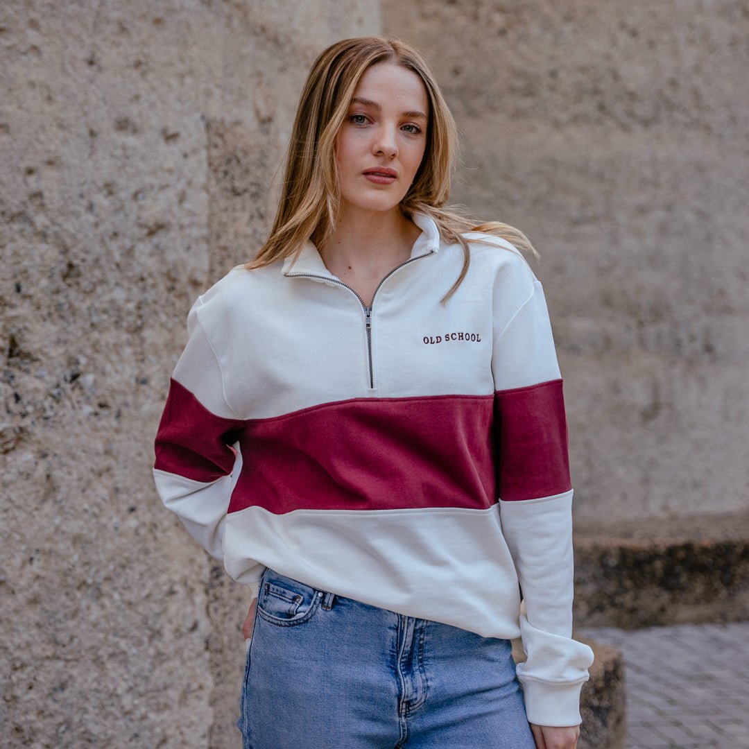 Cozy Maroon Quarter Zip Sweater: Soft Terry Cotton, Classic Style, All Sizes