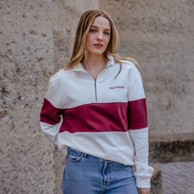 Cozy Maroon Quarter Zip Sweater: Soft Terry Cotton, Classic Style, All Sizes