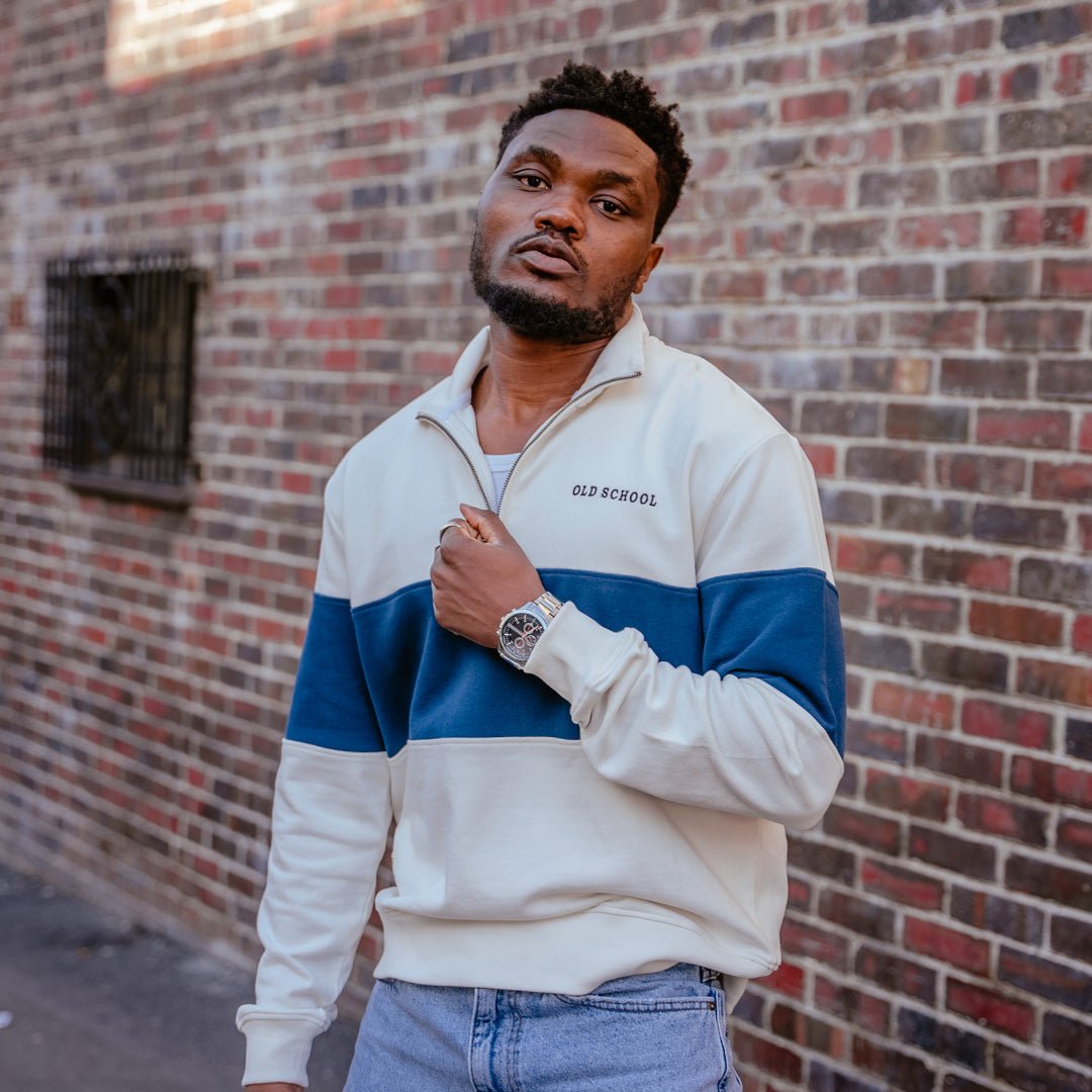 Old School Navy Quarter Zip Sweatshirt: Premium Heavyweight Terry Cotton Comfort