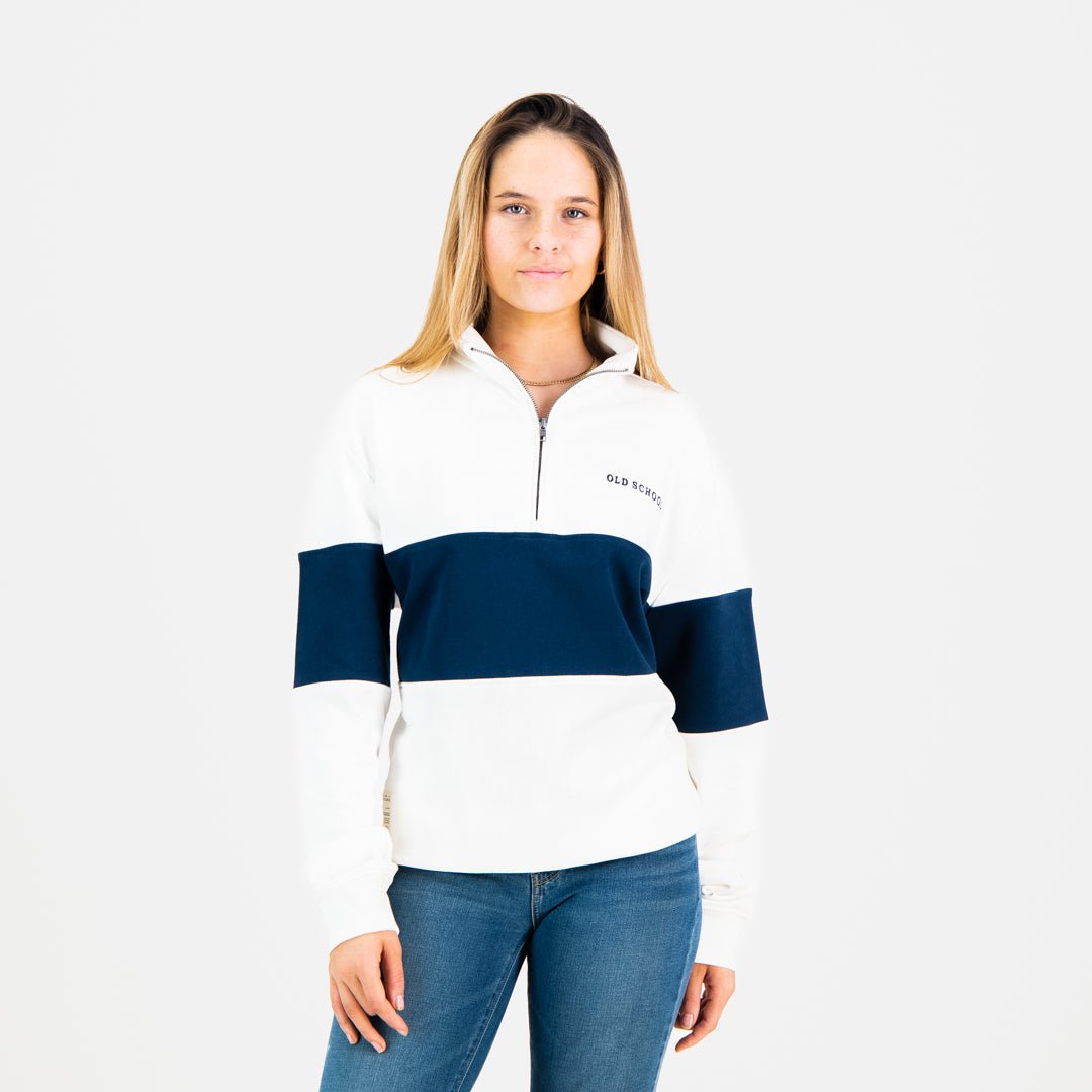 Men's Navy Heavyweight Terry Cotton Quarter Zip Sweater - Soft Finish