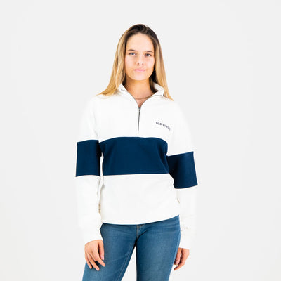 Men's Navy Heavyweight Terry Cotton Quarter Zip Sweater - Soft Finish