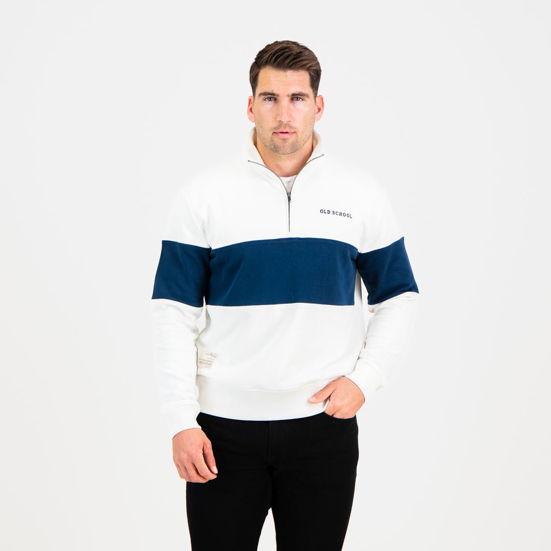 Men's Navy Heavyweight Terry Cotton Quarter Zip Sweater - Soft Finish