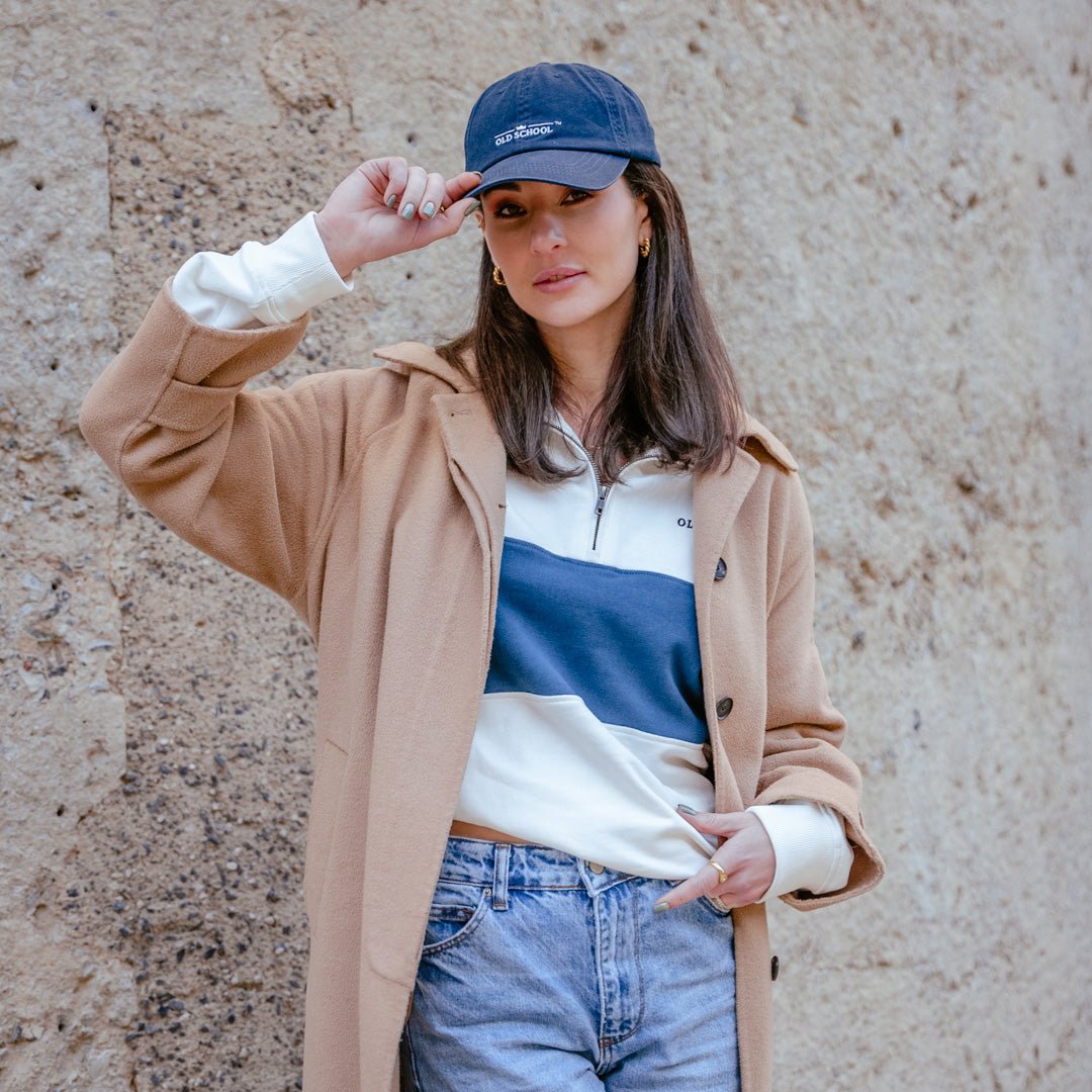 Old School Navy Quarter Zip Sweatshirt: Premium Heavyweight Terry Cotton Comfort