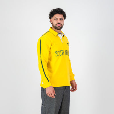 Spectra Yellow SA Rugby Jersey: Premium Cotton, Embroidered Flag, Long Sleeve Design