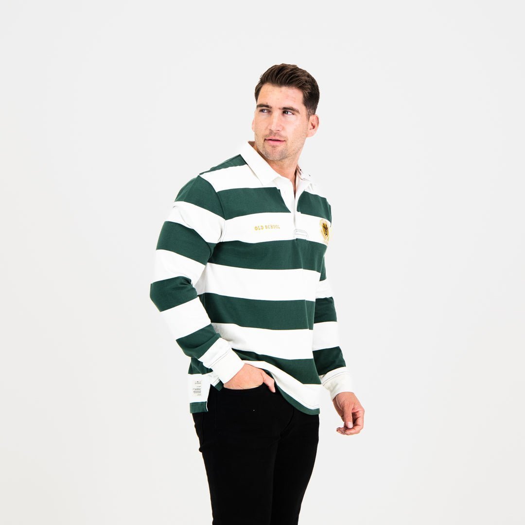 Old School SA Supporters Striped Green Gold Long Sleeve Rugby Jersey