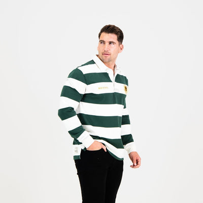 Old School SA Supporters Striped Green Gold Long Sleeve Rugby Jersey