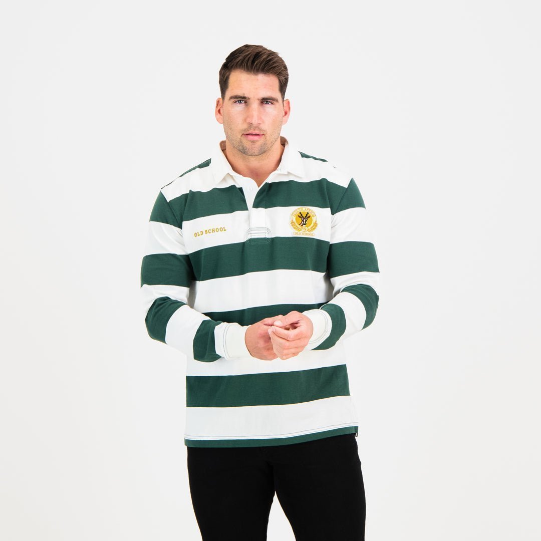 Old School SA Supporters Striped Green Gold Long Sleeve Rugby Jersey