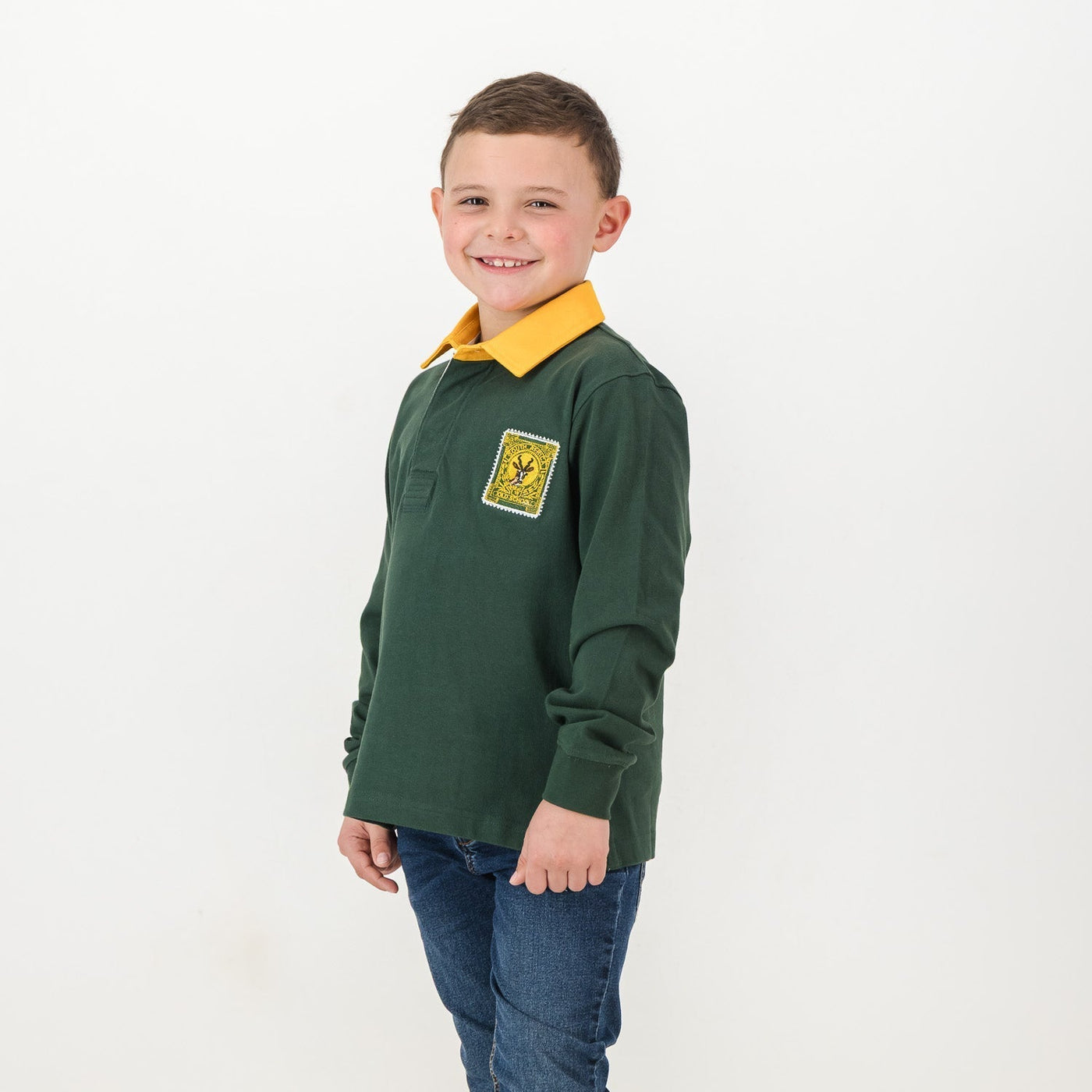 Old School South Africa Youth Rugby Jersey - Green Long Sleeve Heavyweight Cotton