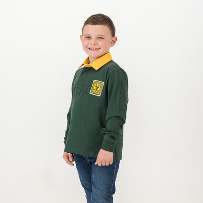 Old School South Africa Youth Rugby Jersey - Green Long Sleeve Heavyweight Cotton