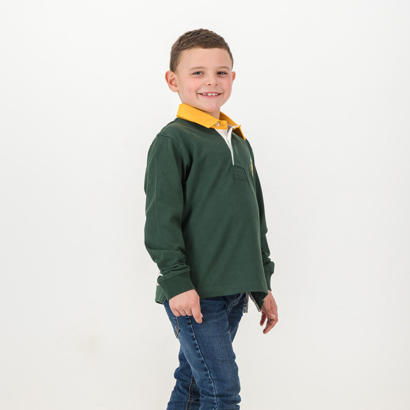 Old School South Africa Youth Rugby Jersey - Green Long Sleeve Heavyweight Cotton
