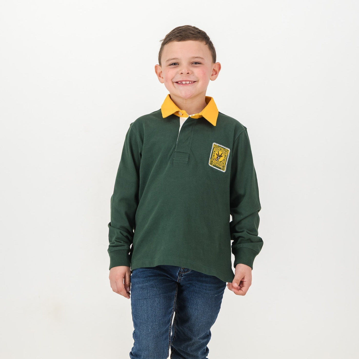 Old School South Africa Youth Rugby Jersey - Green Long Sleeve Heavyweight Cotton