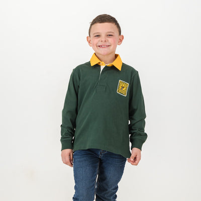 Old School South Africa Youth Rugby Jersey - Green Long Sleeve Heavyweight Cotton