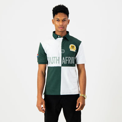 South Africa Supporter Rugby Jersey White Quartered Short Sleeve Cotton Casual Top