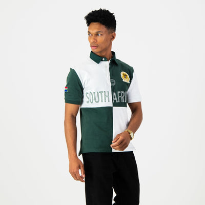 South Africa Supporter Rugby Jersey White Quartered Short Sleeve Cotton Casual Top