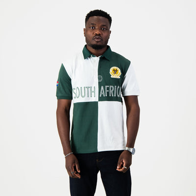 South Africa Supporter Rugby Jersey White Quartered Short Sleeve Cotton Casual Top