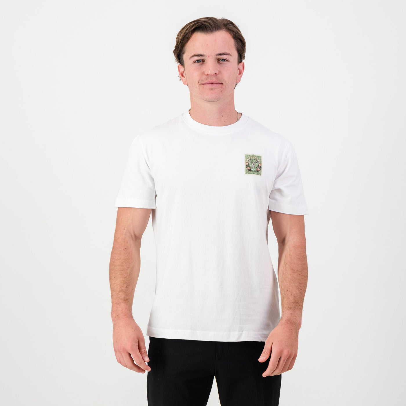 Premium White SA Supporters Stamp Crew Tee - Ultra-Soft Cotton Jersey