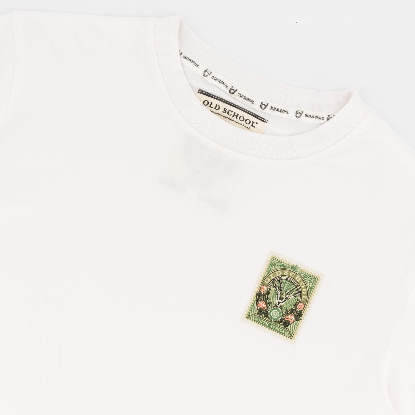 Premium White SA Supporters Stamp Crew Tee - Ultra-Soft Cotton Jersey