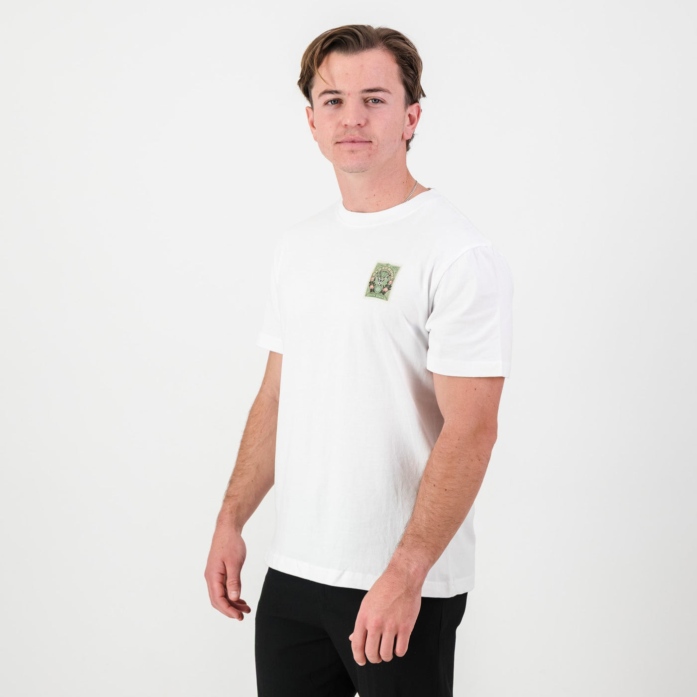 Premium White SA Supporters Stamp Crew Tee - Ultra-Soft Cotton Jersey