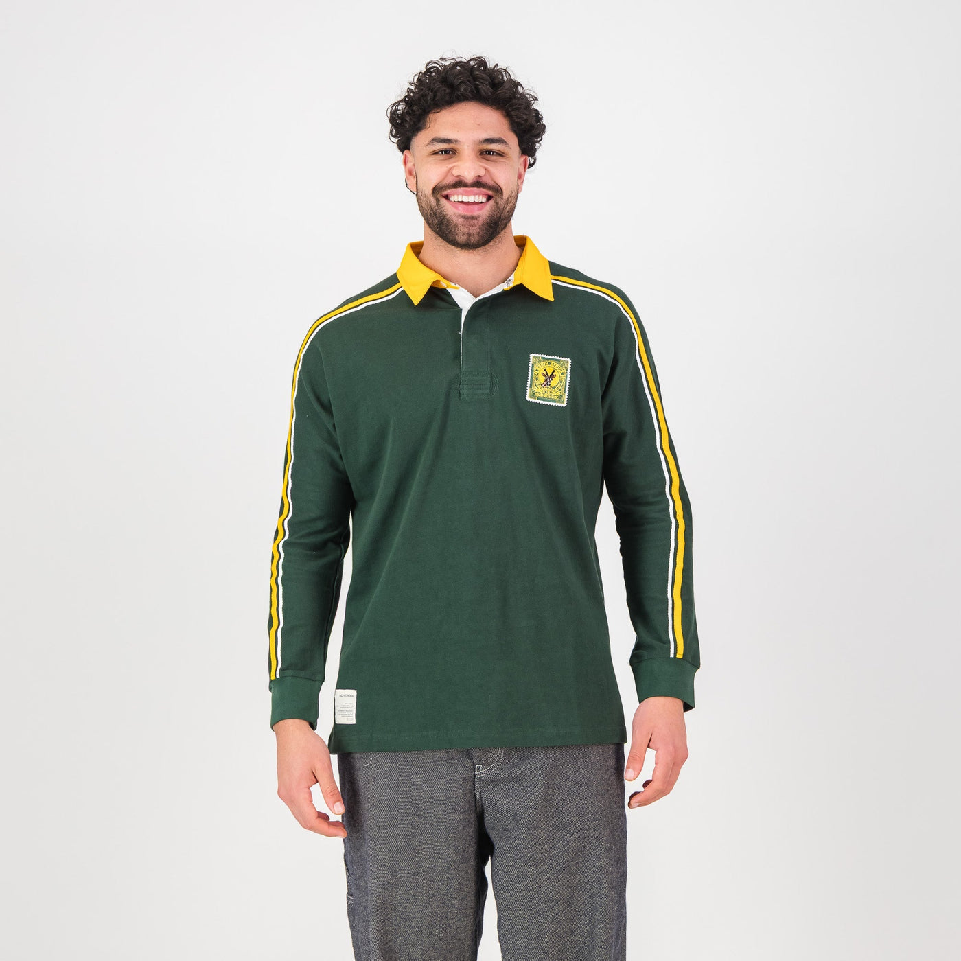 Premium SA Supporters Long Sleeve Rugby Jersey - OS Green Cotton Blend
