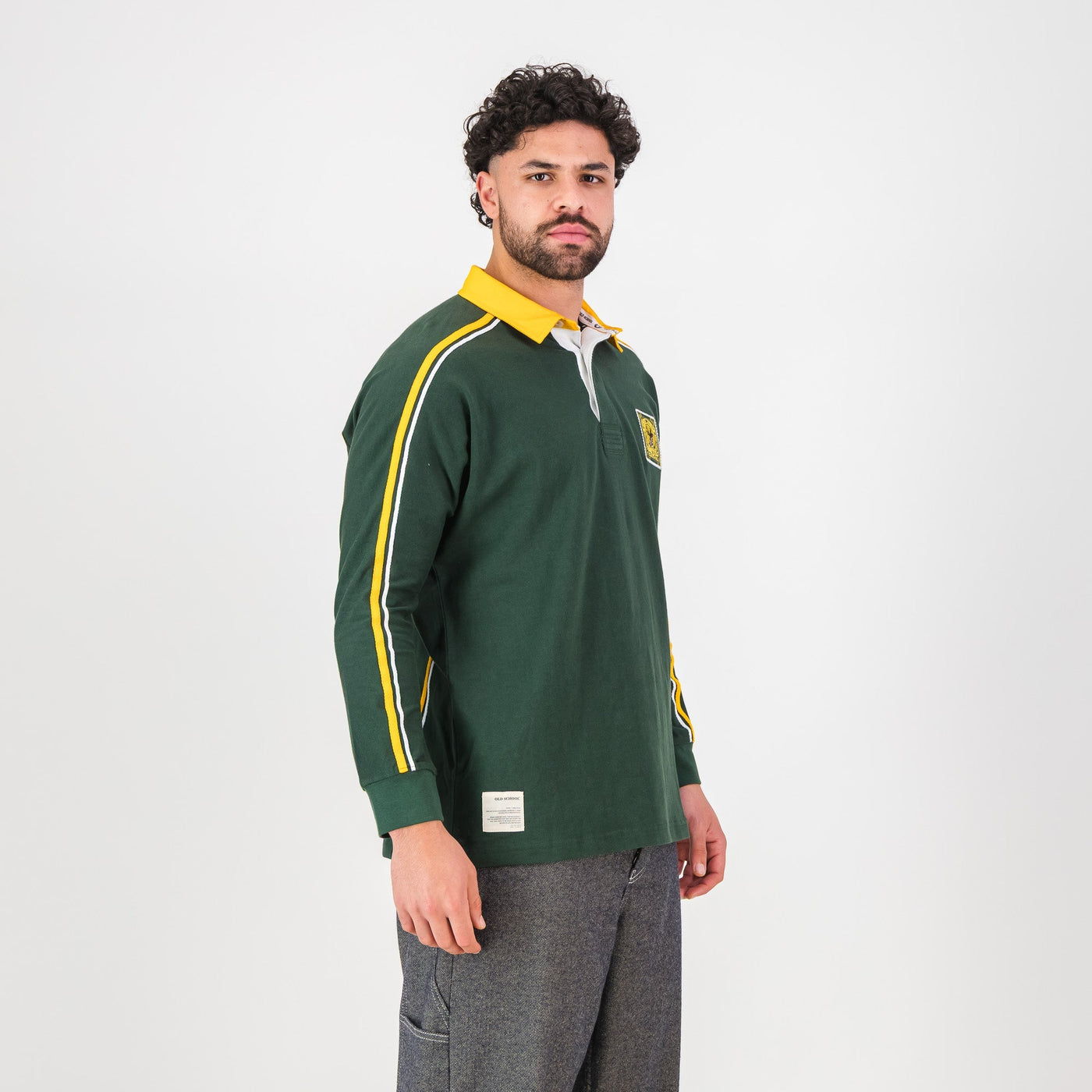 Premium SA Supporters Long Sleeve Rugby Jersey - OS Green Cotton Blend