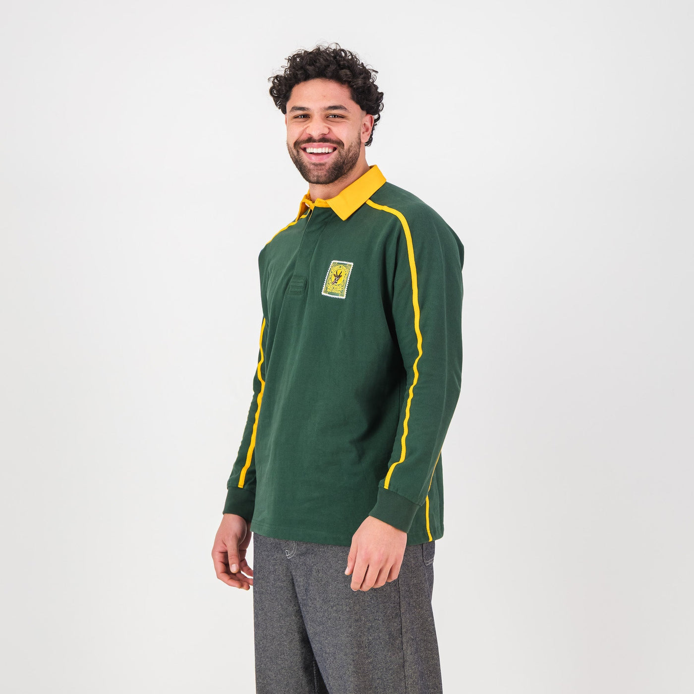 SA Supporters Old School Green Heavyweight Cotton Raglan Long-Sleeve Rugby Jersey
