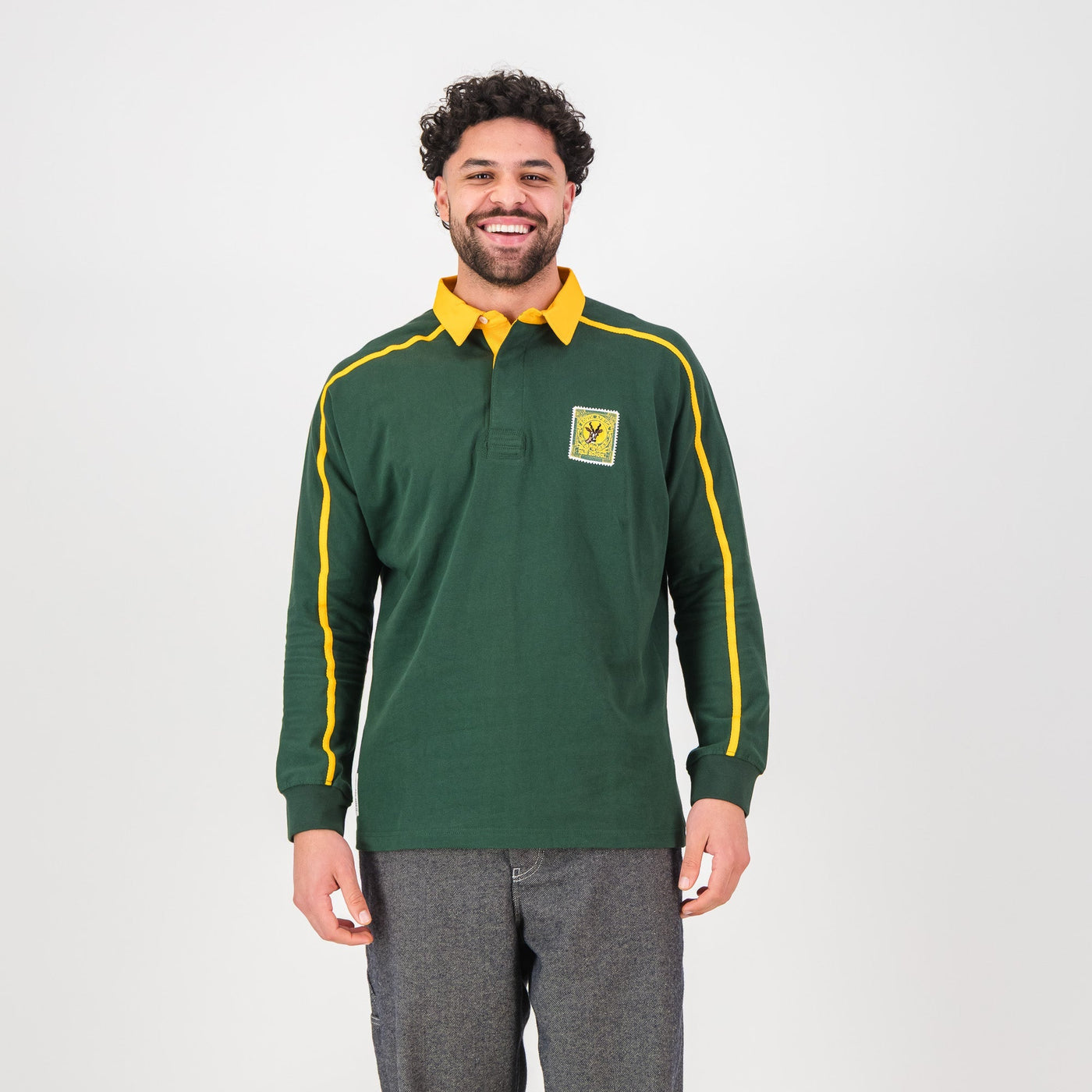 SA Supporters Old School Green Heavyweight Cotton Raglan Long-Sleeve Rugby Jersey