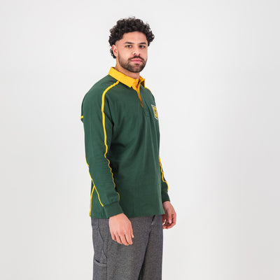 SA Supporters Old School Green Heavyweight Cotton Raglan Long-Sleeve Rugby Jersey