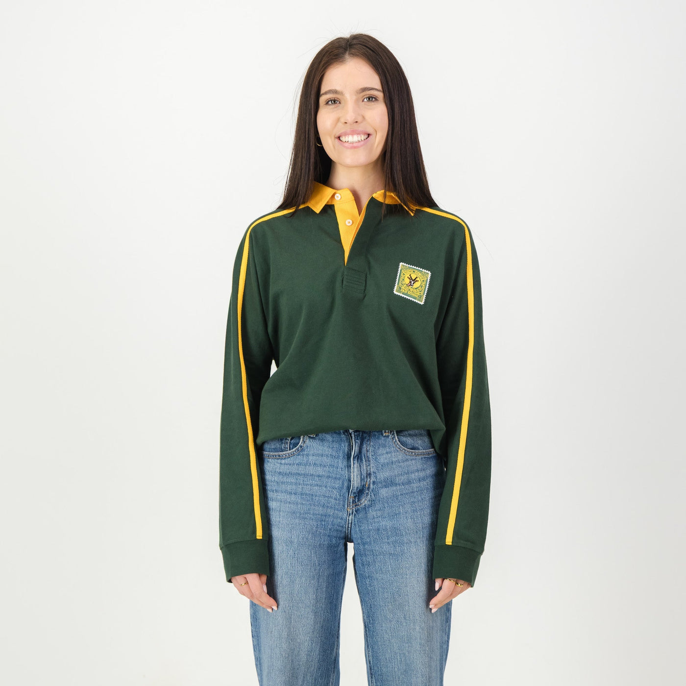 SA Supporters Old School Green Heavyweight Cotton Raglan Long-Sleeve Rugby Jersey