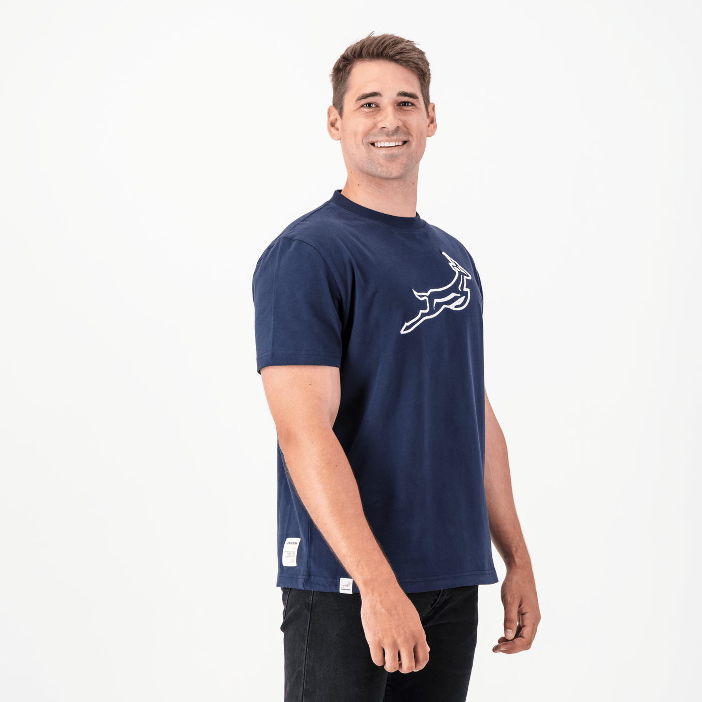 Premium Springboks Navy Crew Tee: Soft Cotton, Embroidered Emblem, Classic Fit