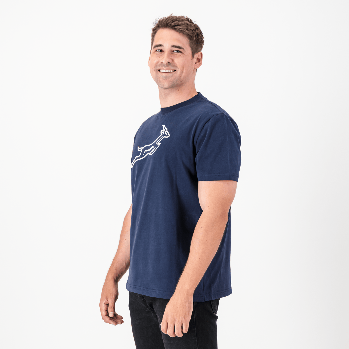 Premium Springboks Navy Crew Tee: Soft Cotton, Embroidered Emblem, Classic Fit