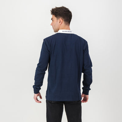 Official Falcon College Navy Long Sleeve Rugby Jersey - Durable Cotton, Embroidered