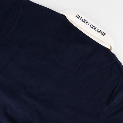 Official Falcon College Navy Long Sleeve Rugby Jersey - Durable Cotton, Embroidered