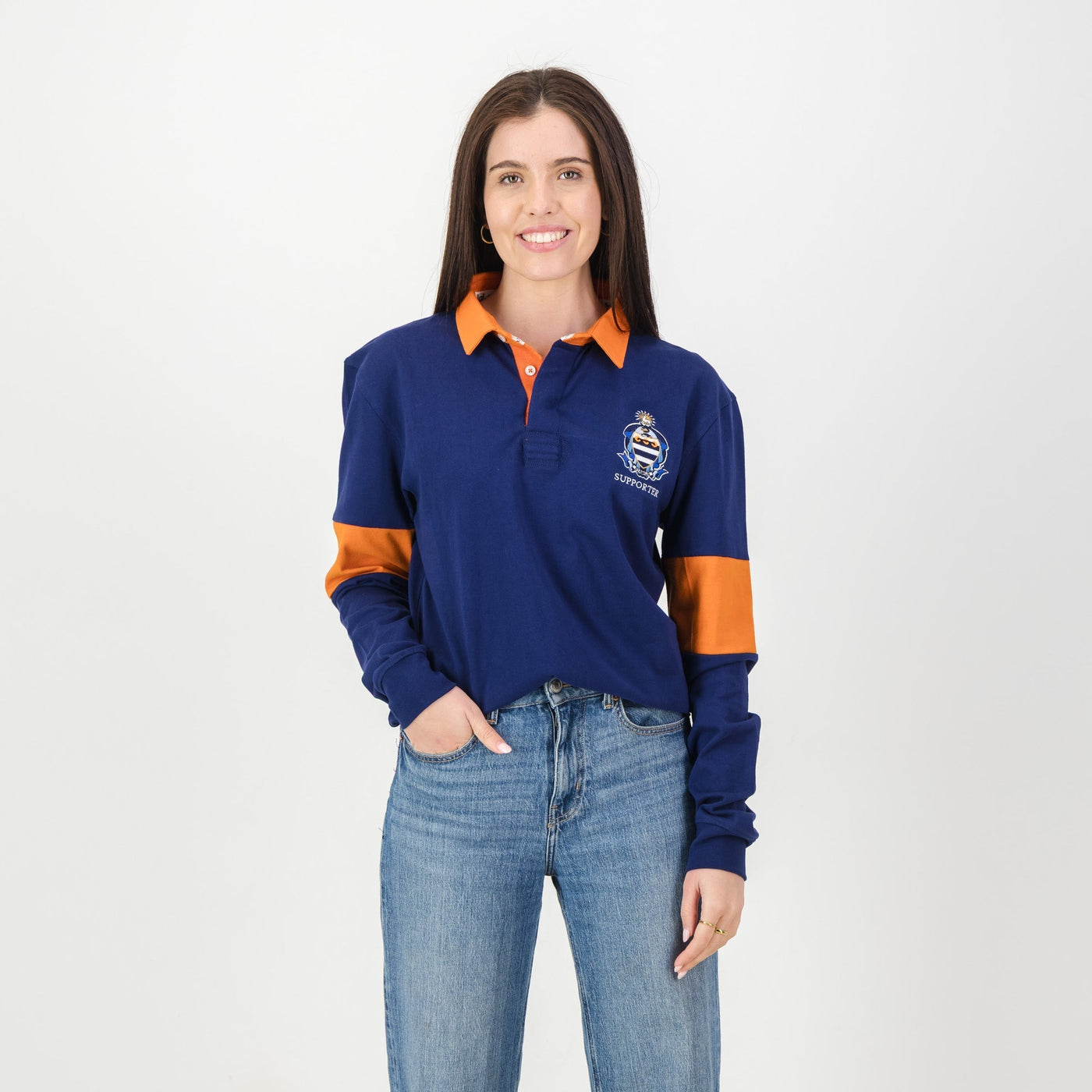 Official Grey College Bloem Long Sleeve Rugby Jersey - Blue Depth Heavyweight Cotton