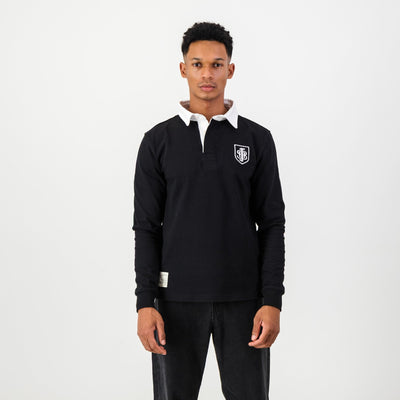 Jeppe Old School Rugby Jersey: Premium Cotton, Embroidered Crest, Black Long Sleeve