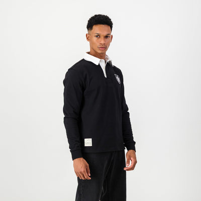 Jeppe Old School Rugby Jersey: Premium Cotton, Embroidered Crest, Black Long Sleeve