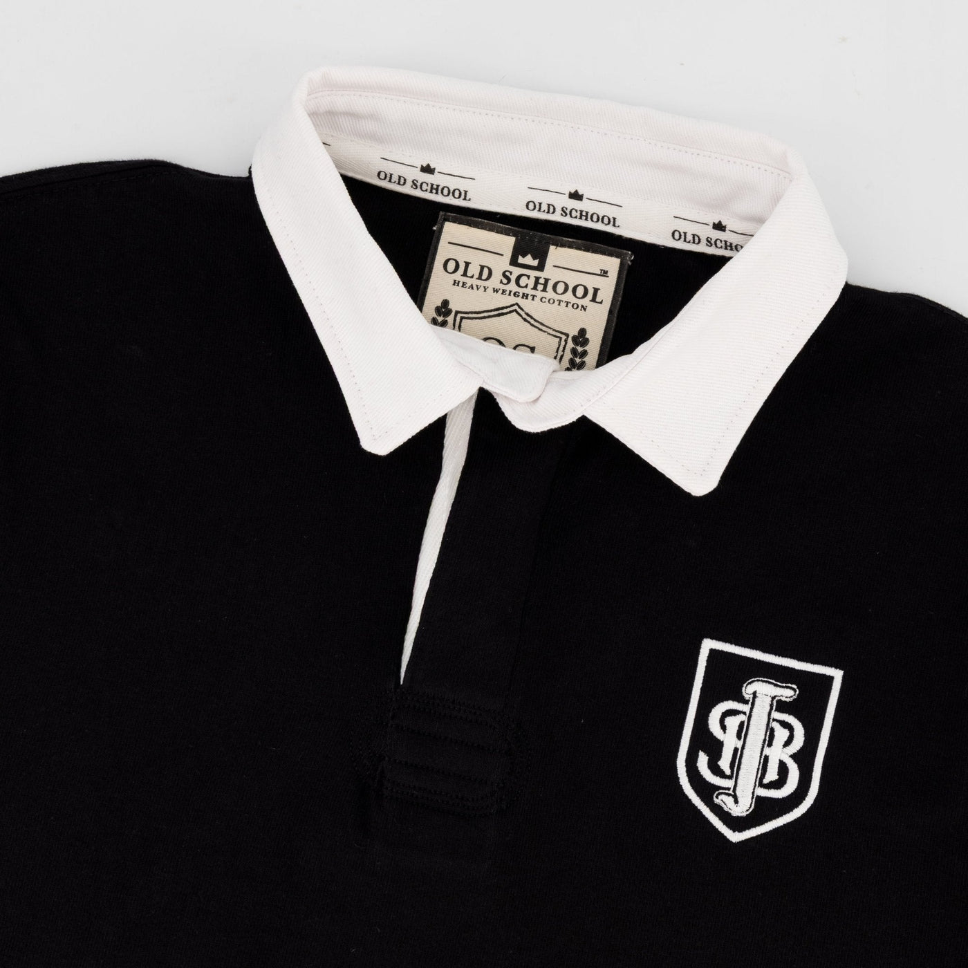 Jeppe Old School Rugby Jersey: Premium Cotton, Embroidered Crest, Black Long Sleeve