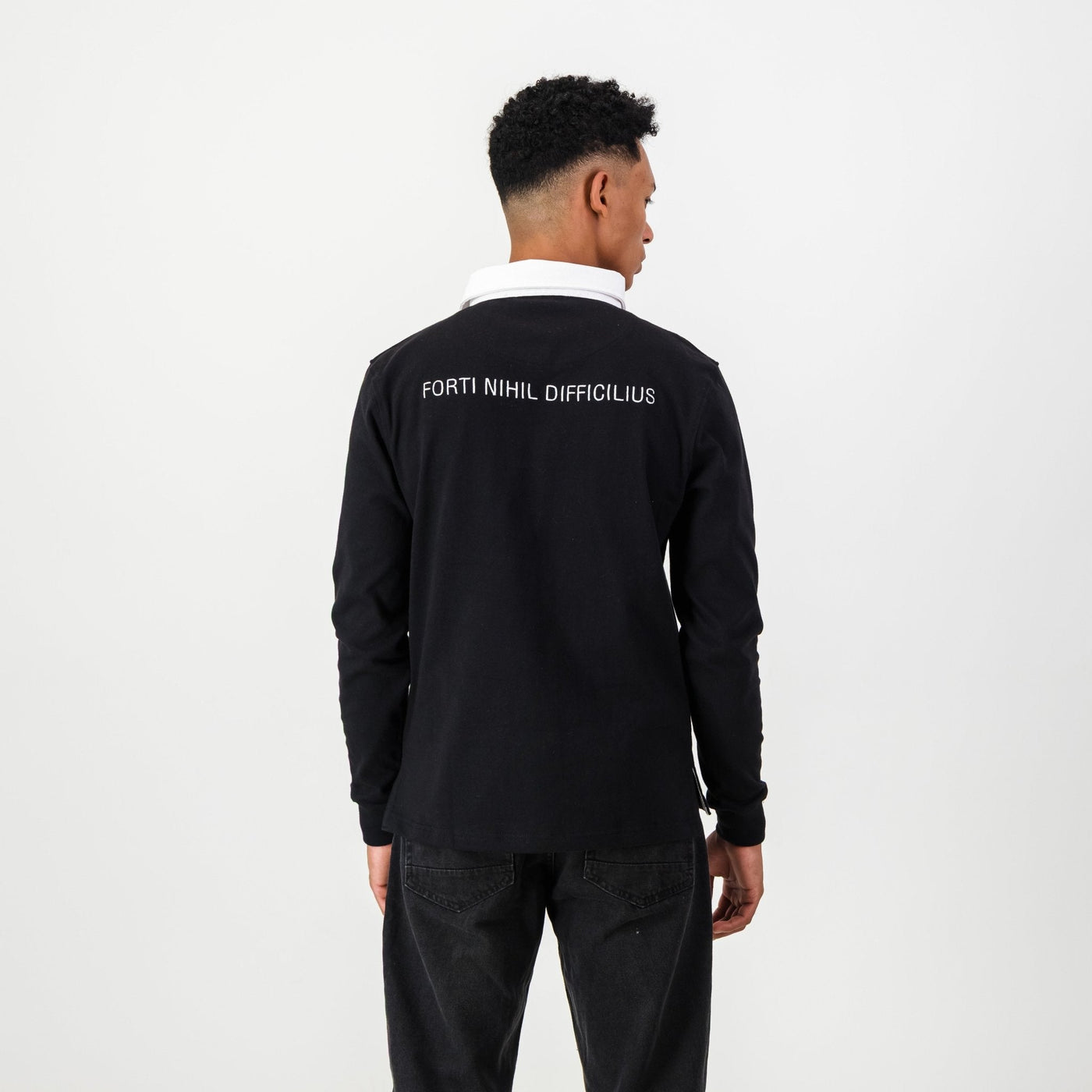 Jeppe Old School Rugby Jersey: Premium Cotton, Embroidered Crest, Black Long Sleeve