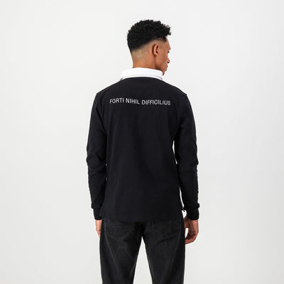 Jeppe Old School Rugby Jersey: Premium Cotton, Embroidered Crest, Black Long Sleeve