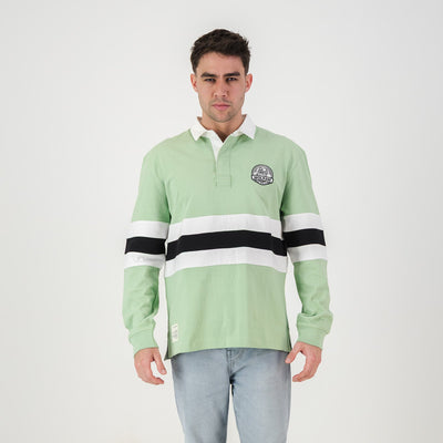 Schools Marlow Sap Green Rugby Jersey: Durable Cotton, Striped Design, Ultimate Comfort