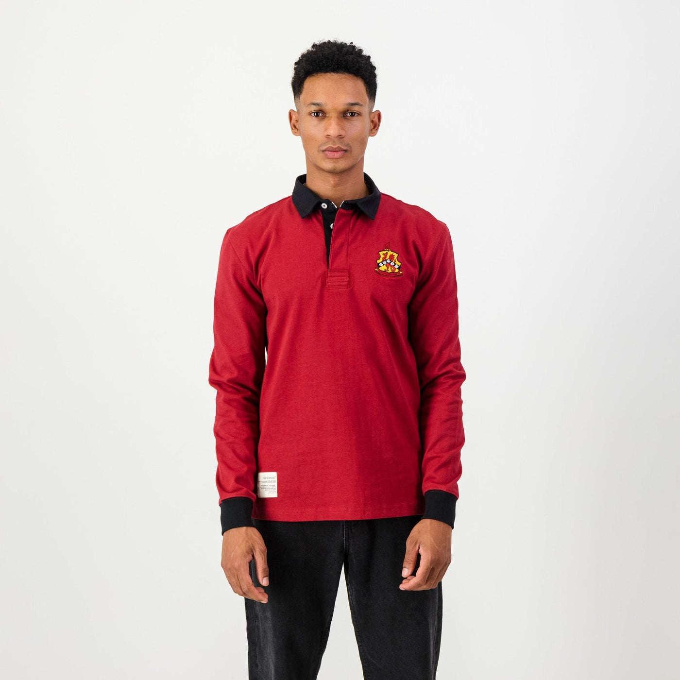 Classic Old Kingswoodian Club Long Sleeve Rugby Jersey - Rio Red Cotton