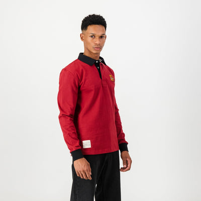 Classic Old Kingswoodian Club Long Sleeve Rugby Jersey - Rio Red Cotton