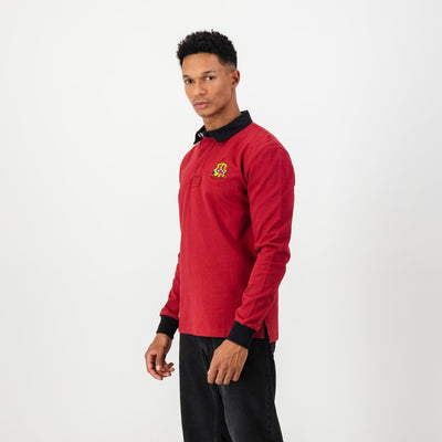Classic Old Kingswoodian Club Long Sleeve Rugby Jersey - Rio Red Cotton