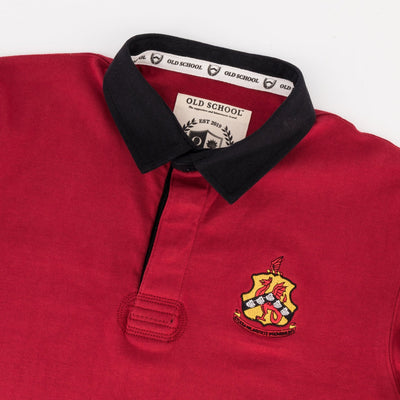 Classic Old Kingswoodian Club Long Sleeve Rugby Jersey - Rio Red Cotton